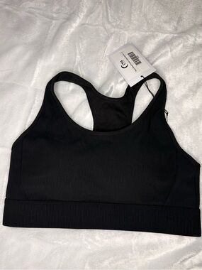 NWT ZYIA Black Ribbed Racerback Sports Bra